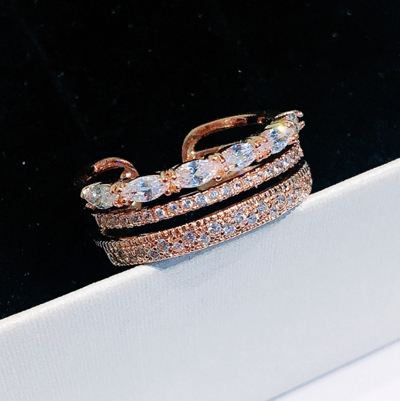 NEW ROSE GOLD PLATED TRIPLE DIAMOND RESIZABLE BAND - Picture 2 of 8